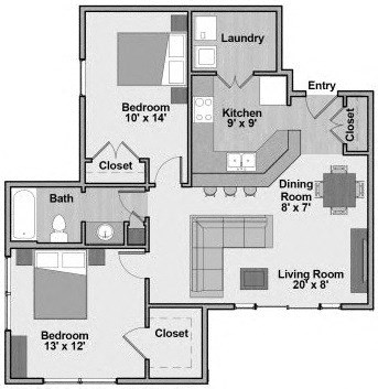 Connections at 6th - Unit Type B5 Floorplan - 2 bed/1 bath